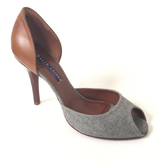 Ralph Lauren Purple Label brown leather gray heels - Picture 6 of 7